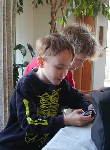 Ryan and William with their Game Boys